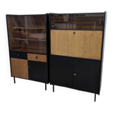 Vintage 1960s Secretary and Display Cabinet Set with Compass Design Legs