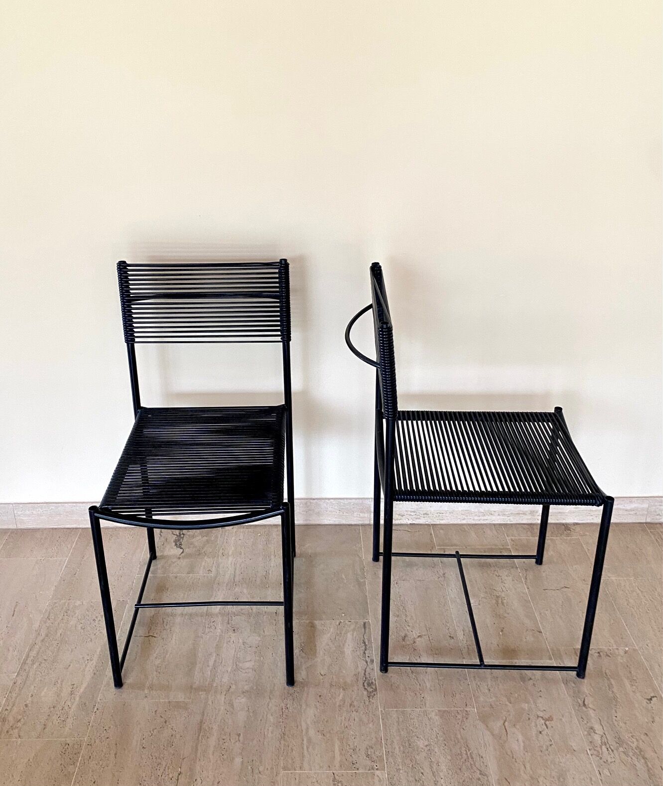 Pair of Italian Chairs in Black Metal and Scooby, produced by Pluri Bergamo, 1980
