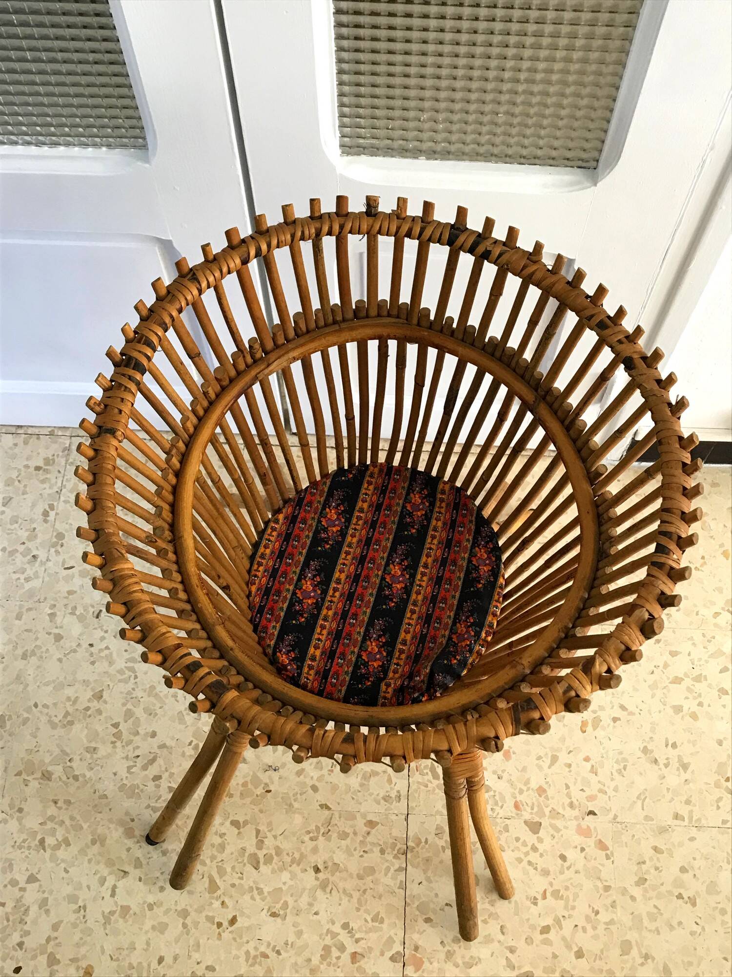 Vintage rattan sewing box from the 60s