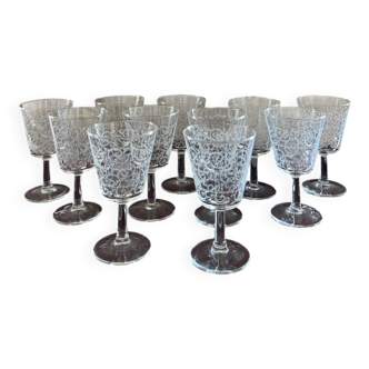 11 decorated wine glasses - Vintage - Made in France