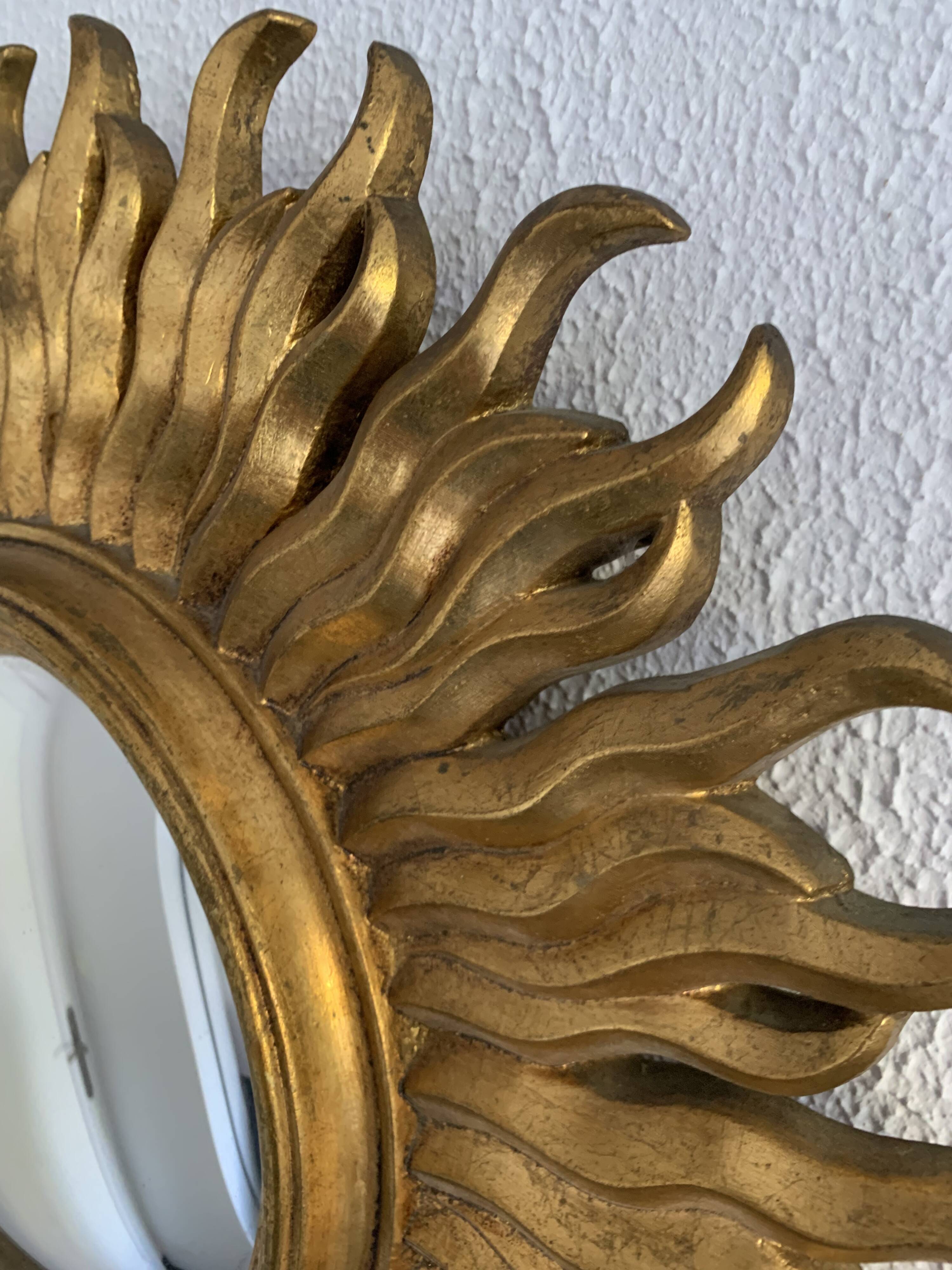 Vintage 1960 sun mirror witch's eye gold convex - 48 cm