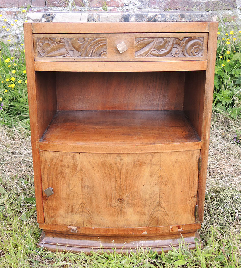 Art deco bedside table wood & marble