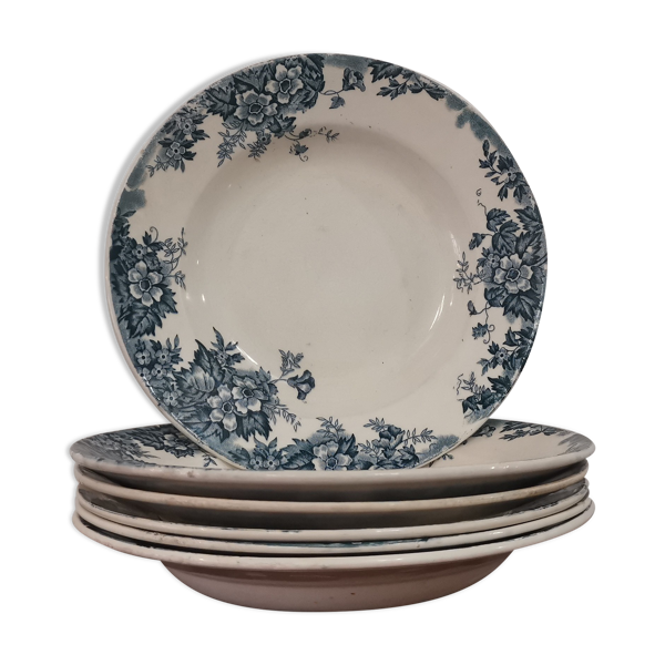 6 assiettes creuses faïence terre de fer Moulin des Loups et Hamages