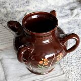 Large antique glazed ceramic jar - Floral motif
