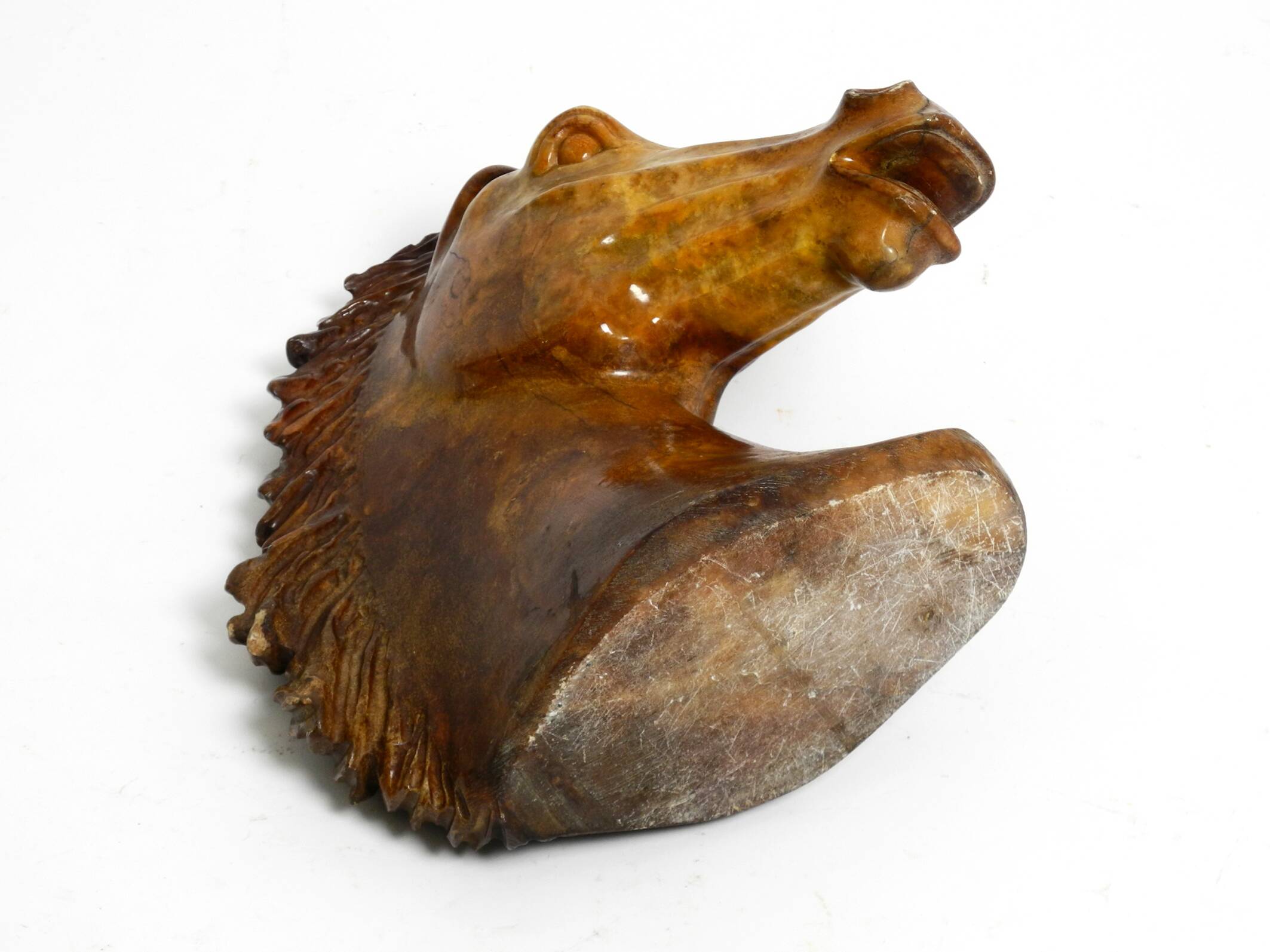 Decorative heavy lifelike 1960's horse head sculpture in brown soapstone