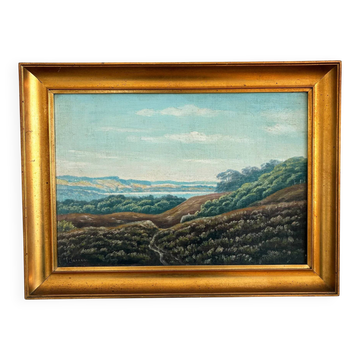 Vintage signed hills landscape oil painting
