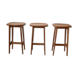 Set of 3 oak mid-century french bar stools Guillerme et Chambron