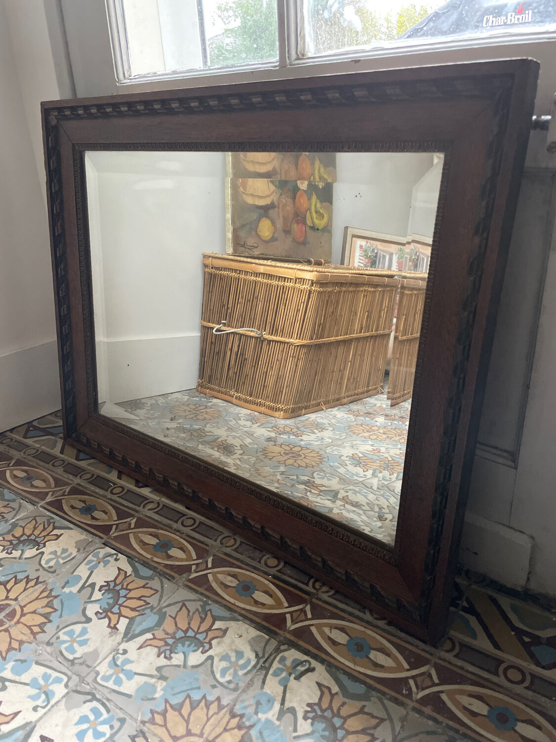 Carved beveled mirror