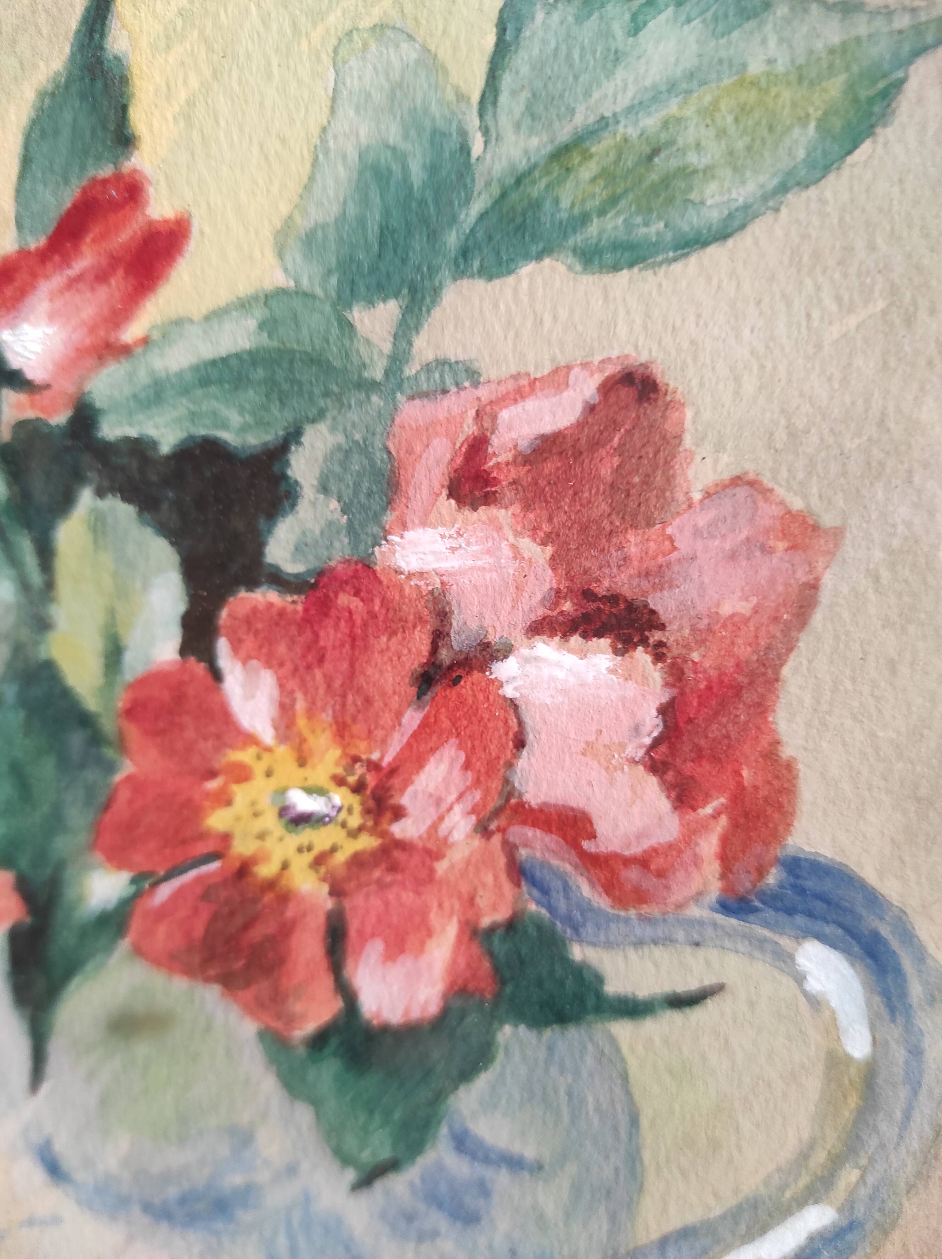 Aquarelle vintage de fleurs, signée Griggs