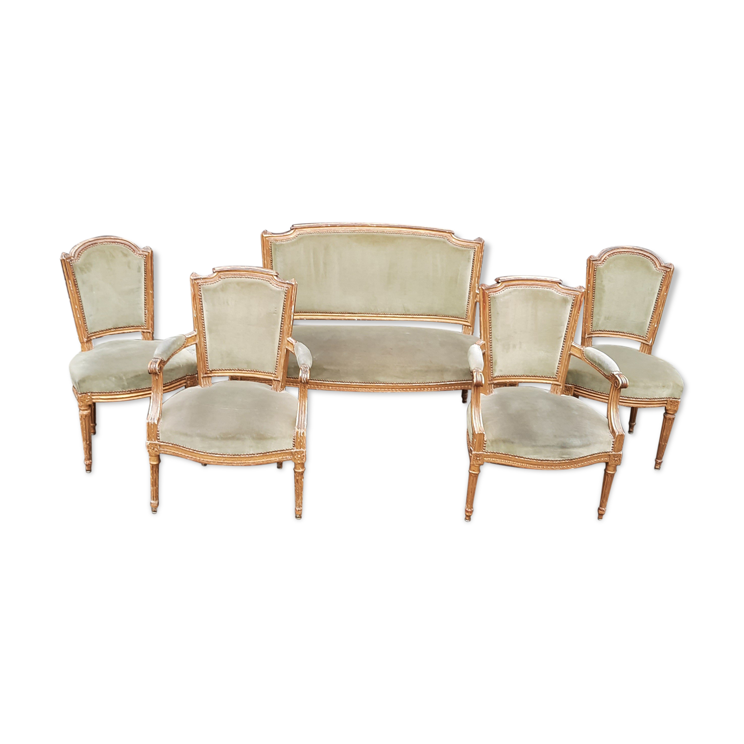Salon de style Louis XVI en bois doré et velours