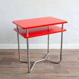Functionalist Chrome Red Side Table Made In Czechoslovakia, 1930s