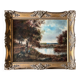 Tableau HST "Animated Lakeside Landscape" by Barbizon school, signed Décharme.