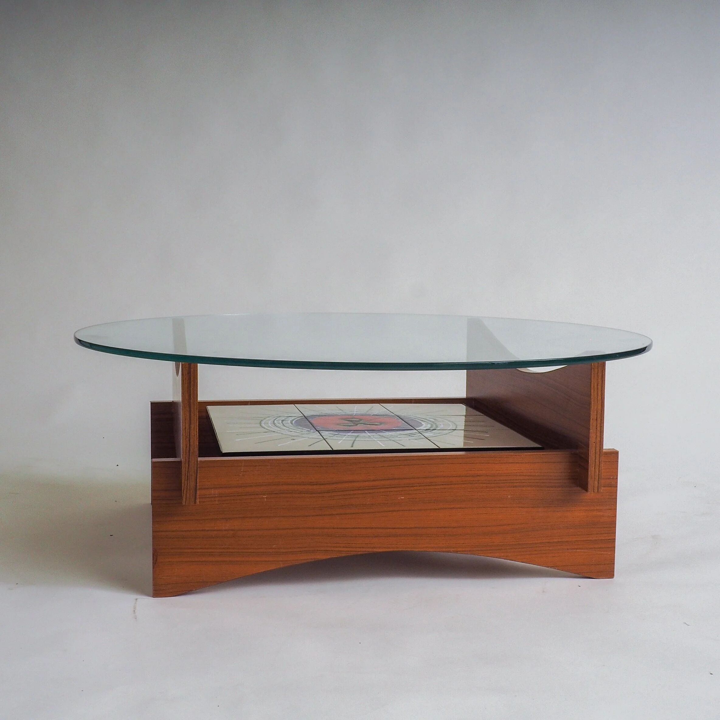 Mid-century round coffee table with ceramic tiles
