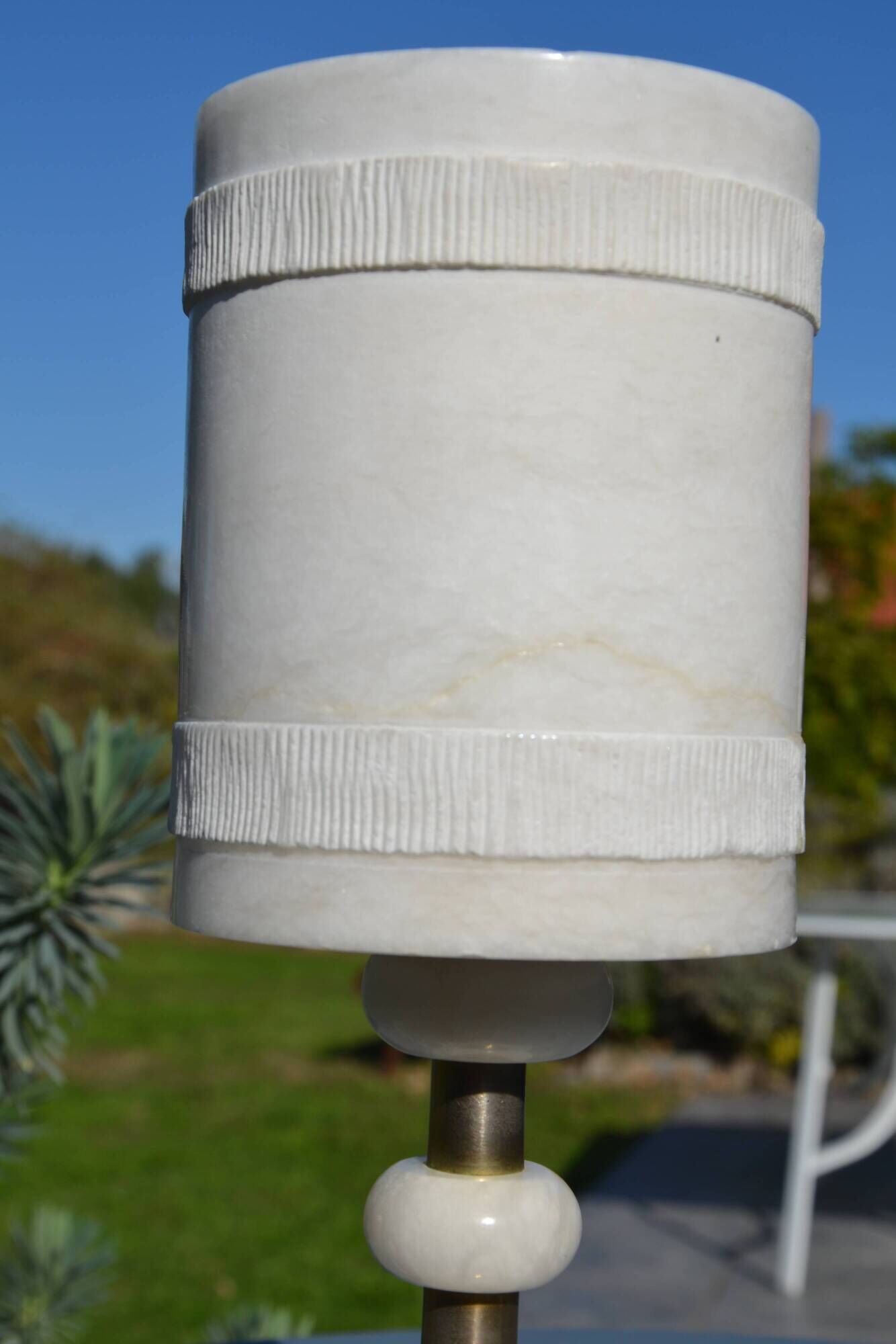 2 white alabaster and brass bedside lamps from the 1960s.