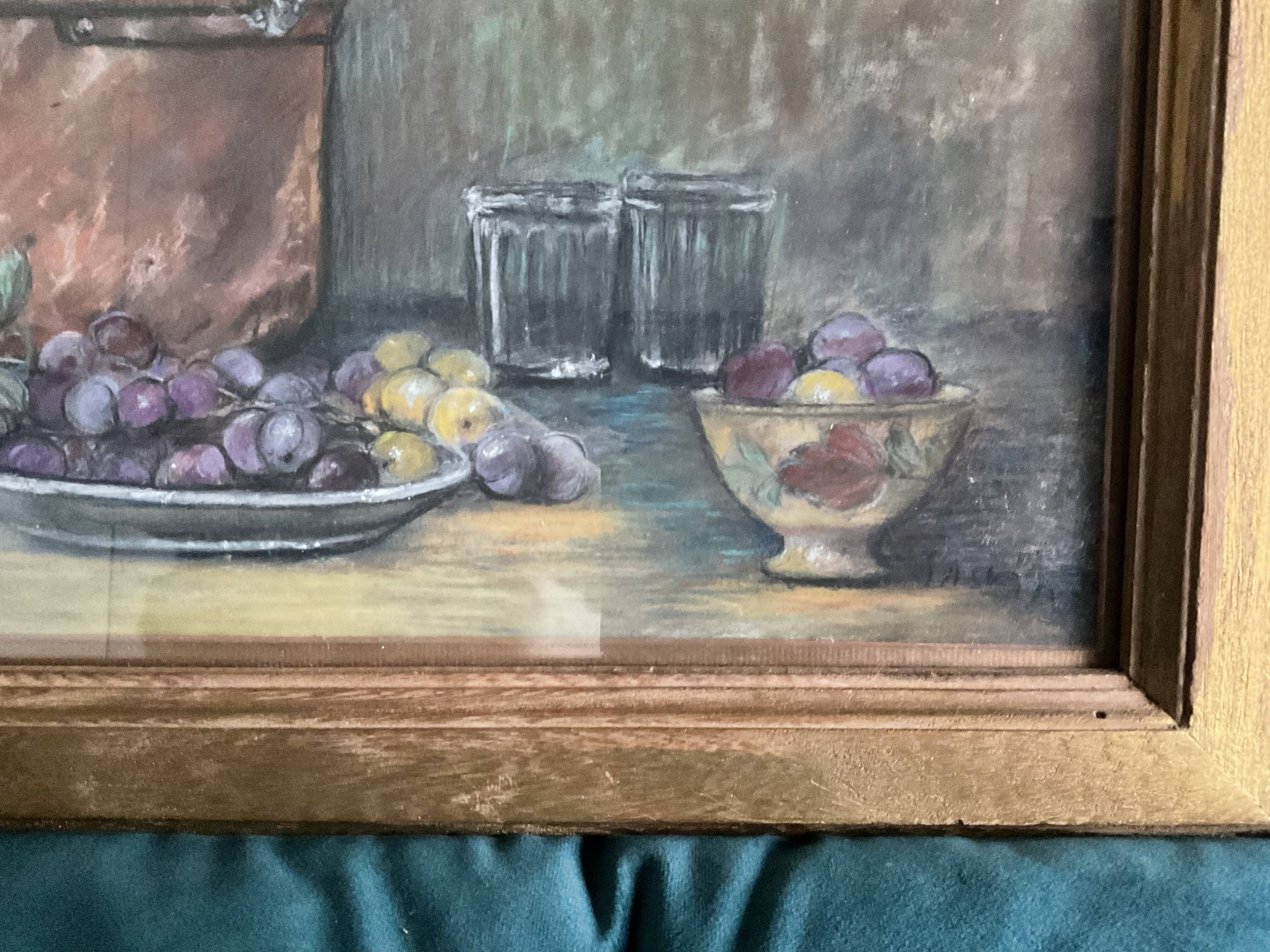 Tableau Nature morte aux fruits et pots de confiture