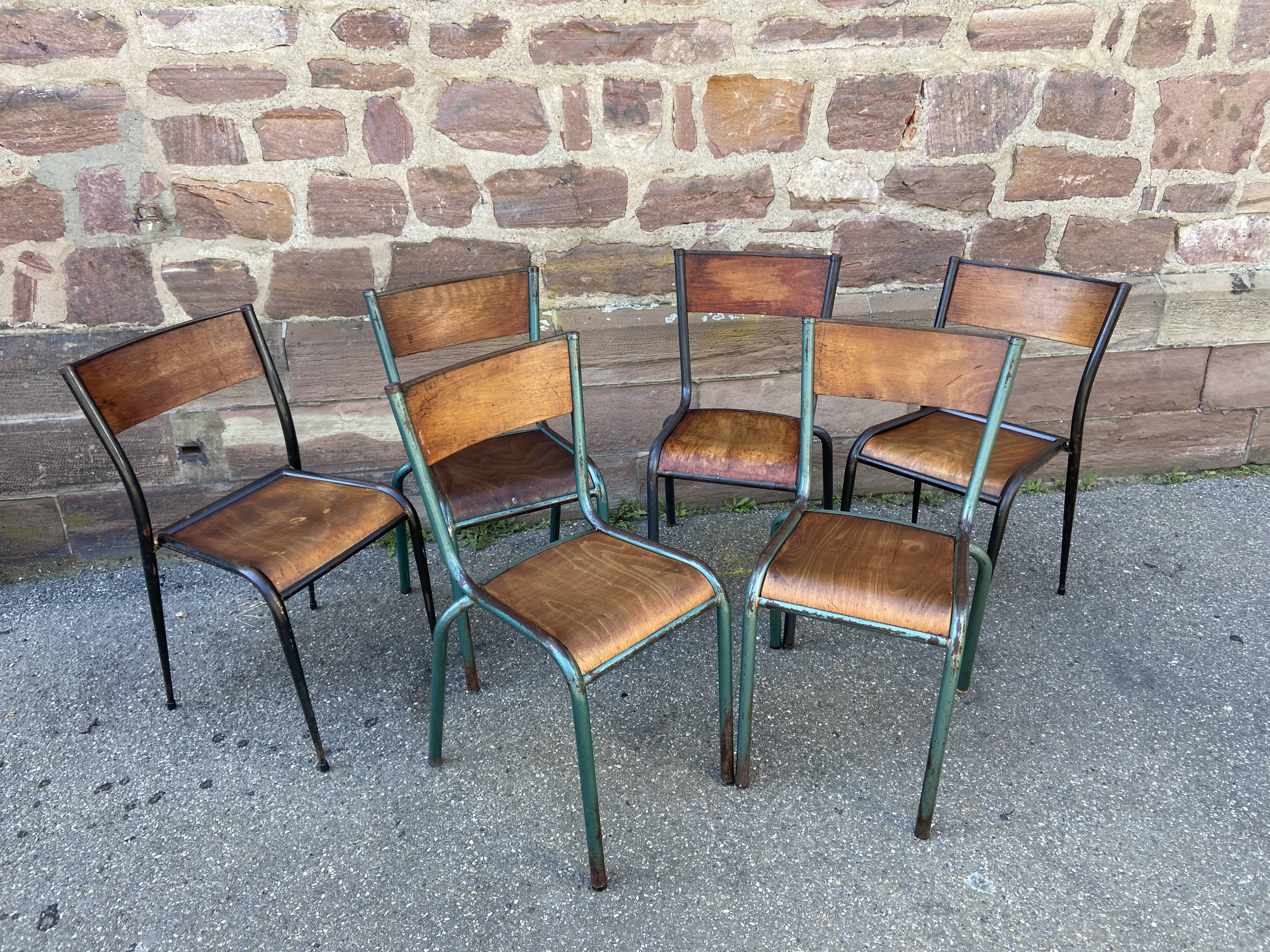 6 chaises école dépareillées industrielle école vintage collectivités Mullca