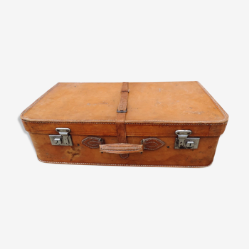Old tawny leather suitcase
