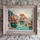 Oil painting Port of Honfleur signed