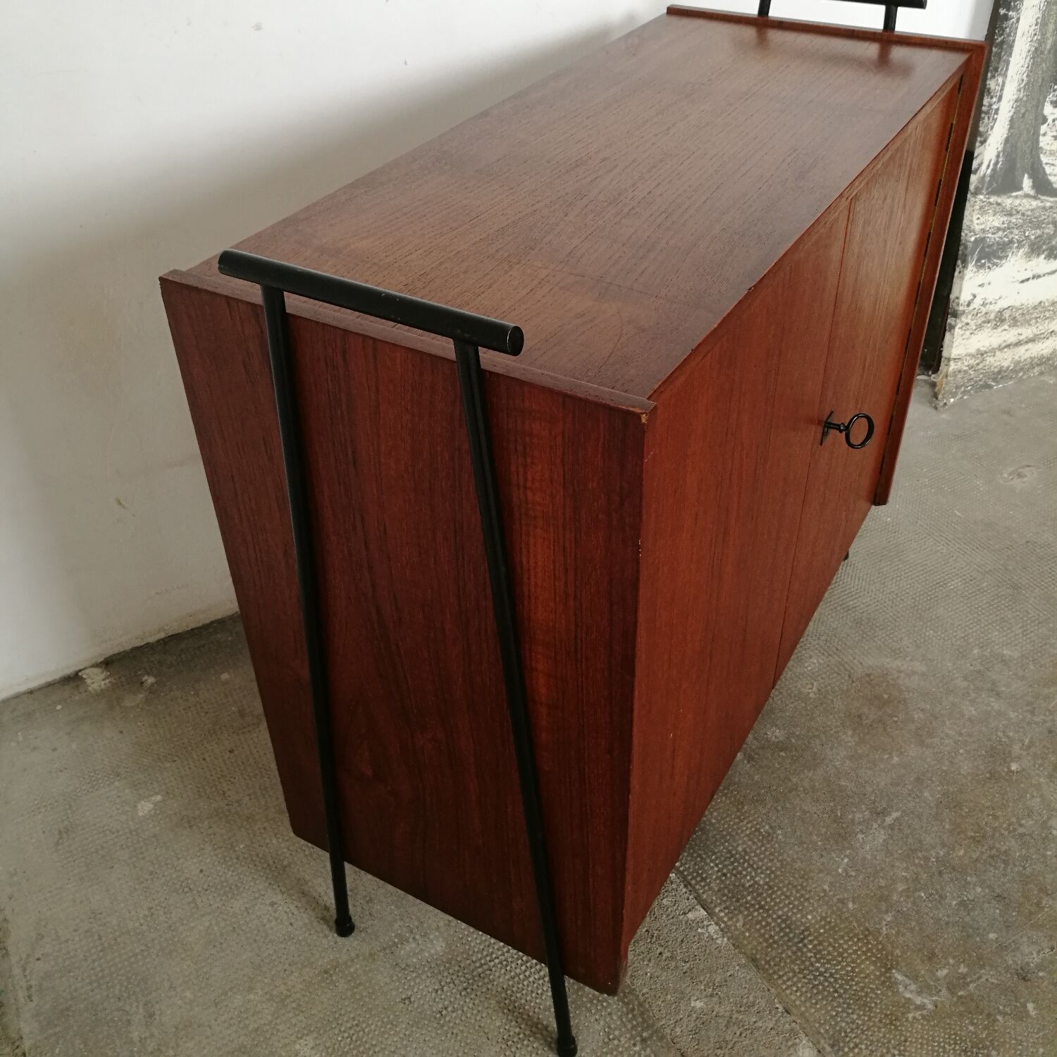 Scandinavian sideboard 2 teak doors, ladder base