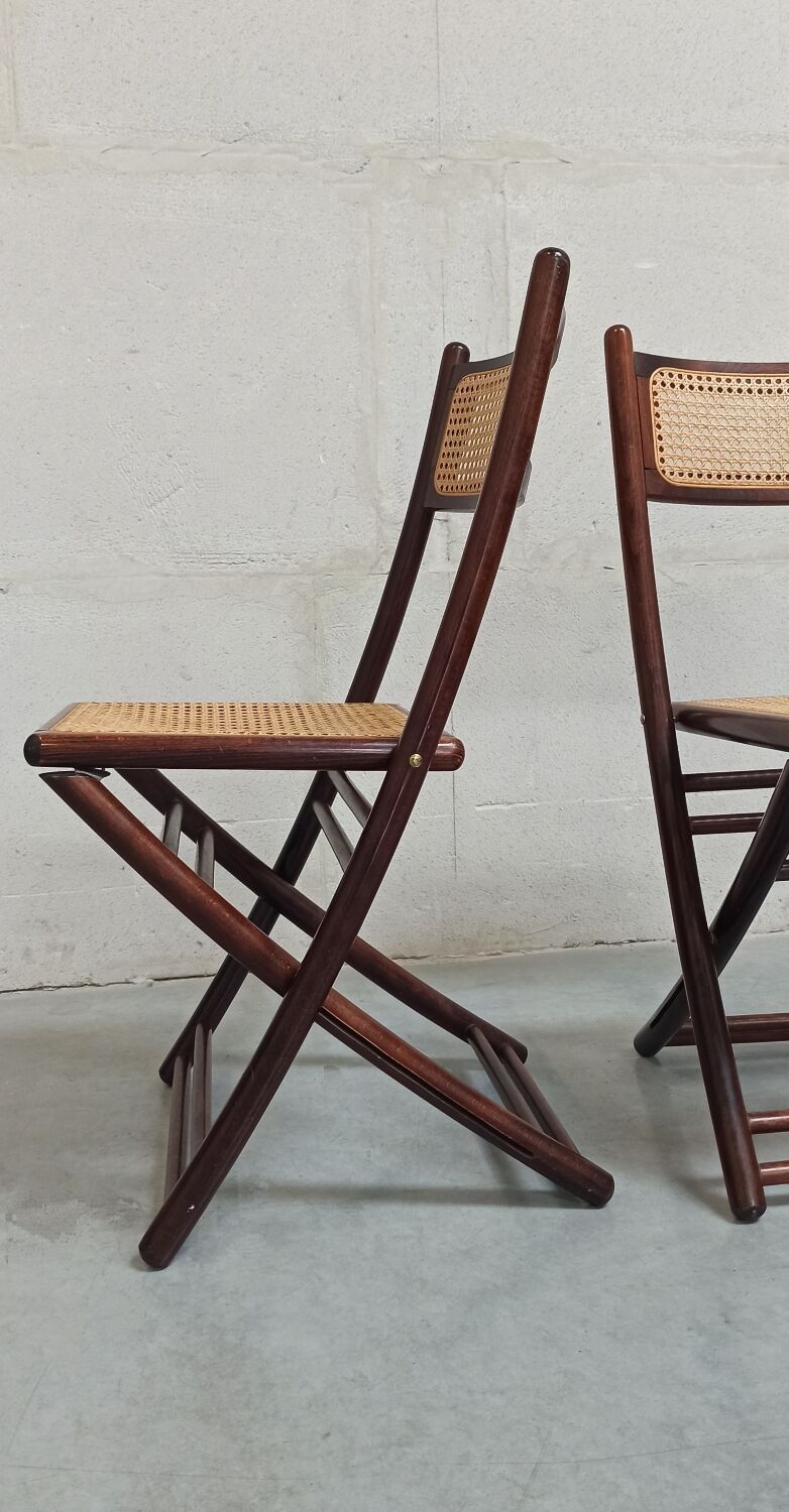 Folding chairs in wood and cane, 80's