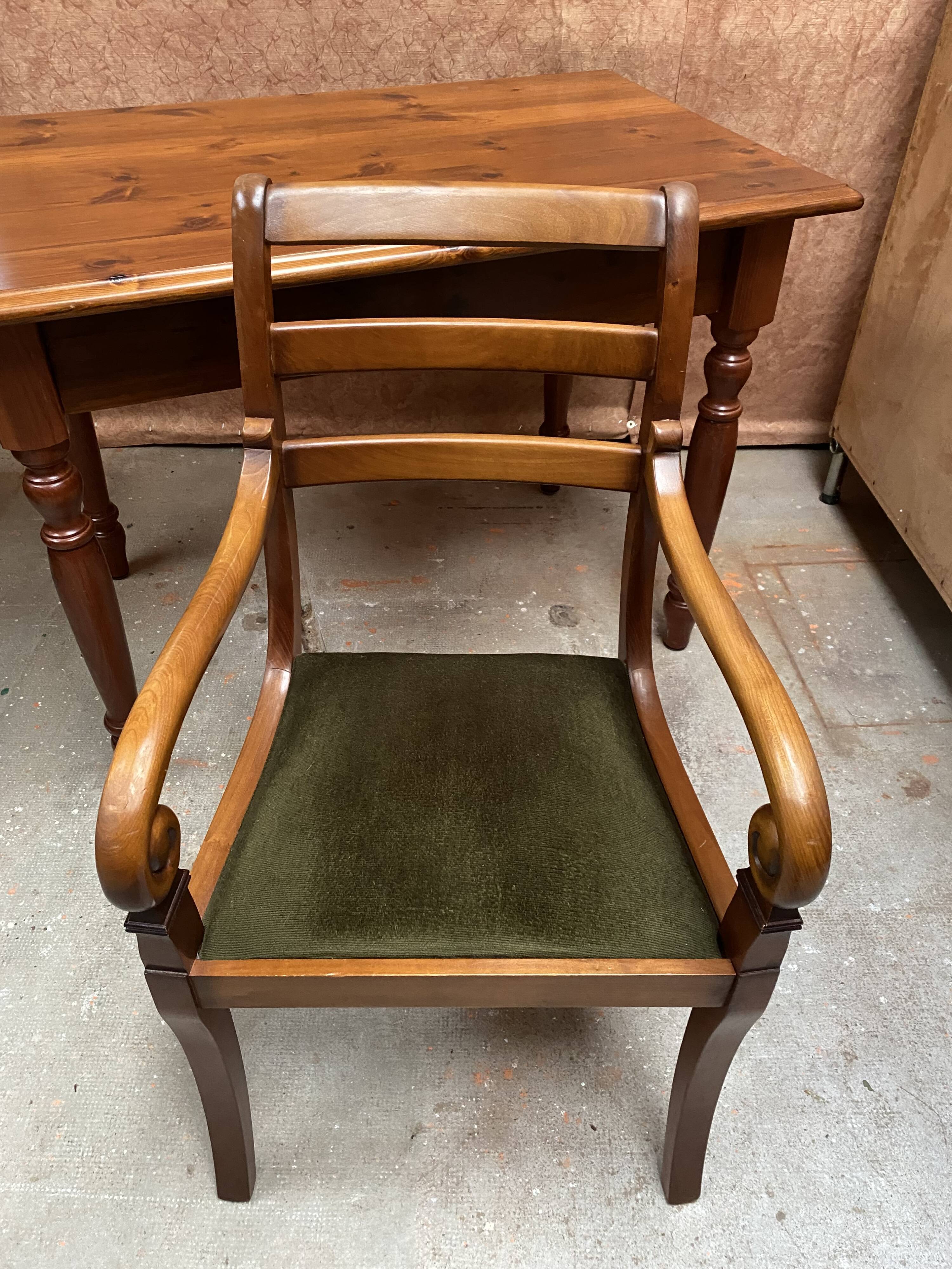 Wood and green velvet office chair