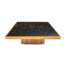 Beech coffee table and black checkerboard of burnt wood, glass top