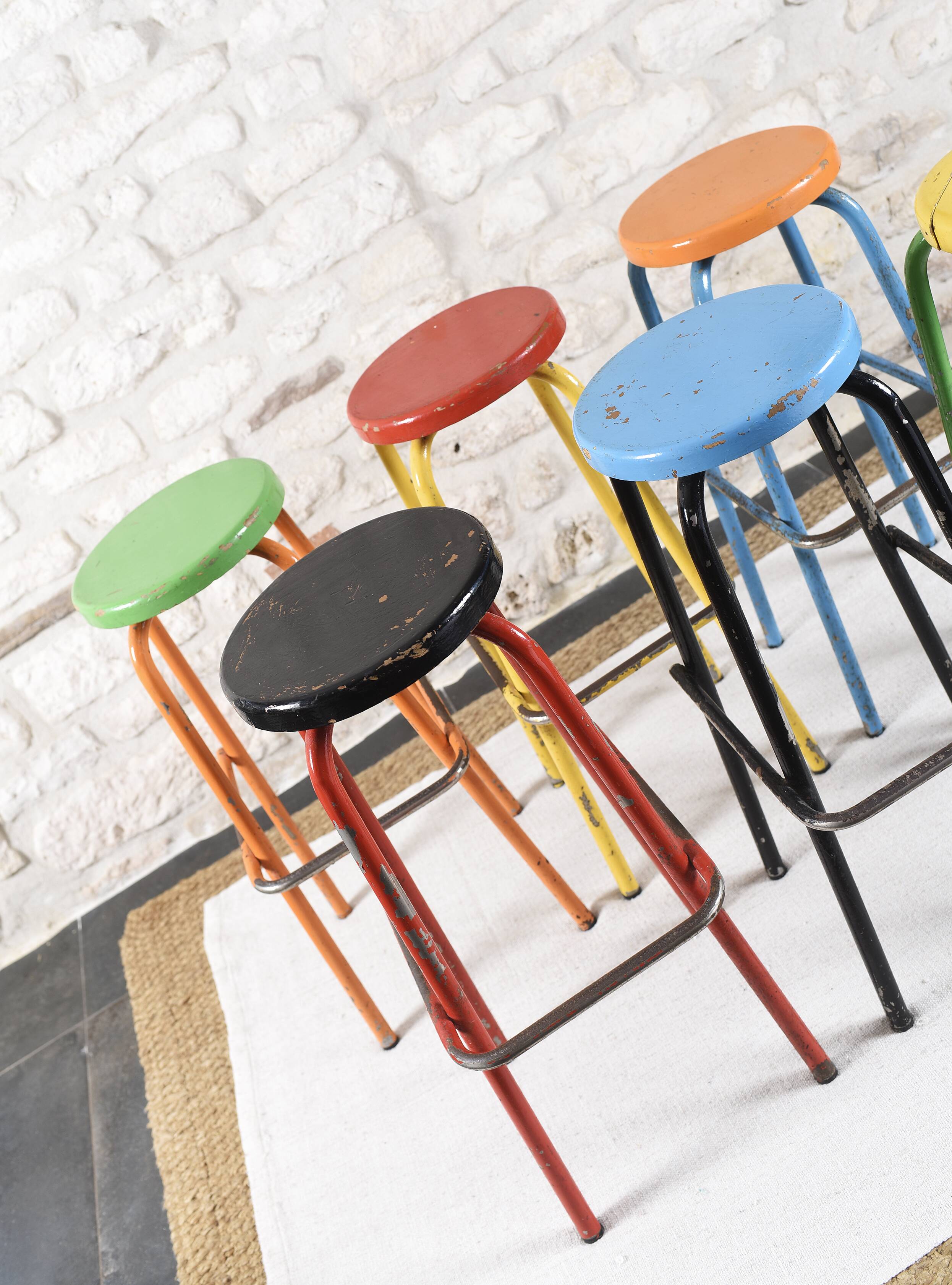 Set of 6 industrial high stools
