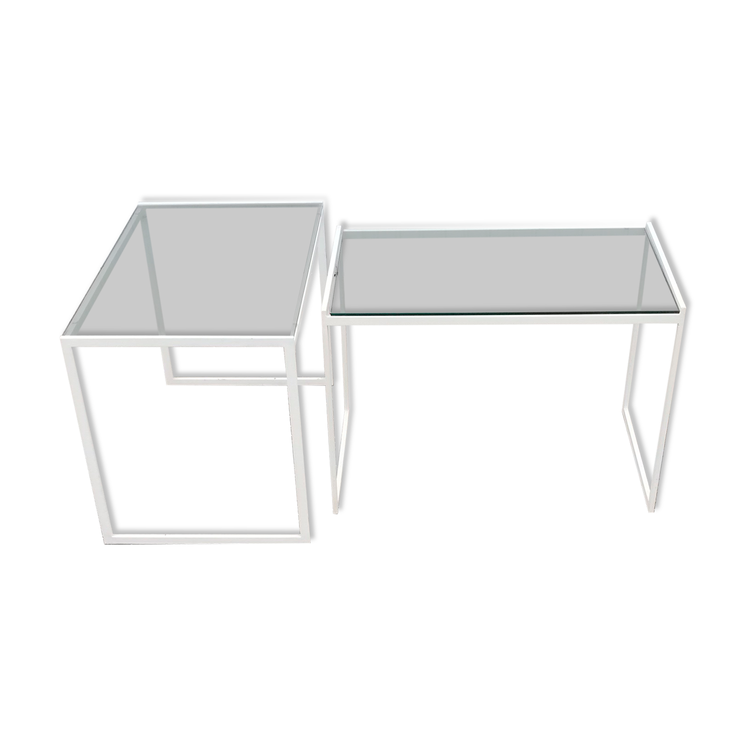 Pair of vintage metal and glass coffee tables
