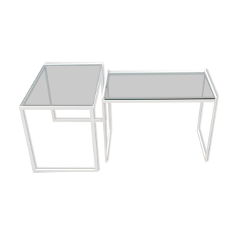 Pair of vintage metal and glass coffee tables