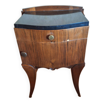 Black marble and burl walnut bedside table