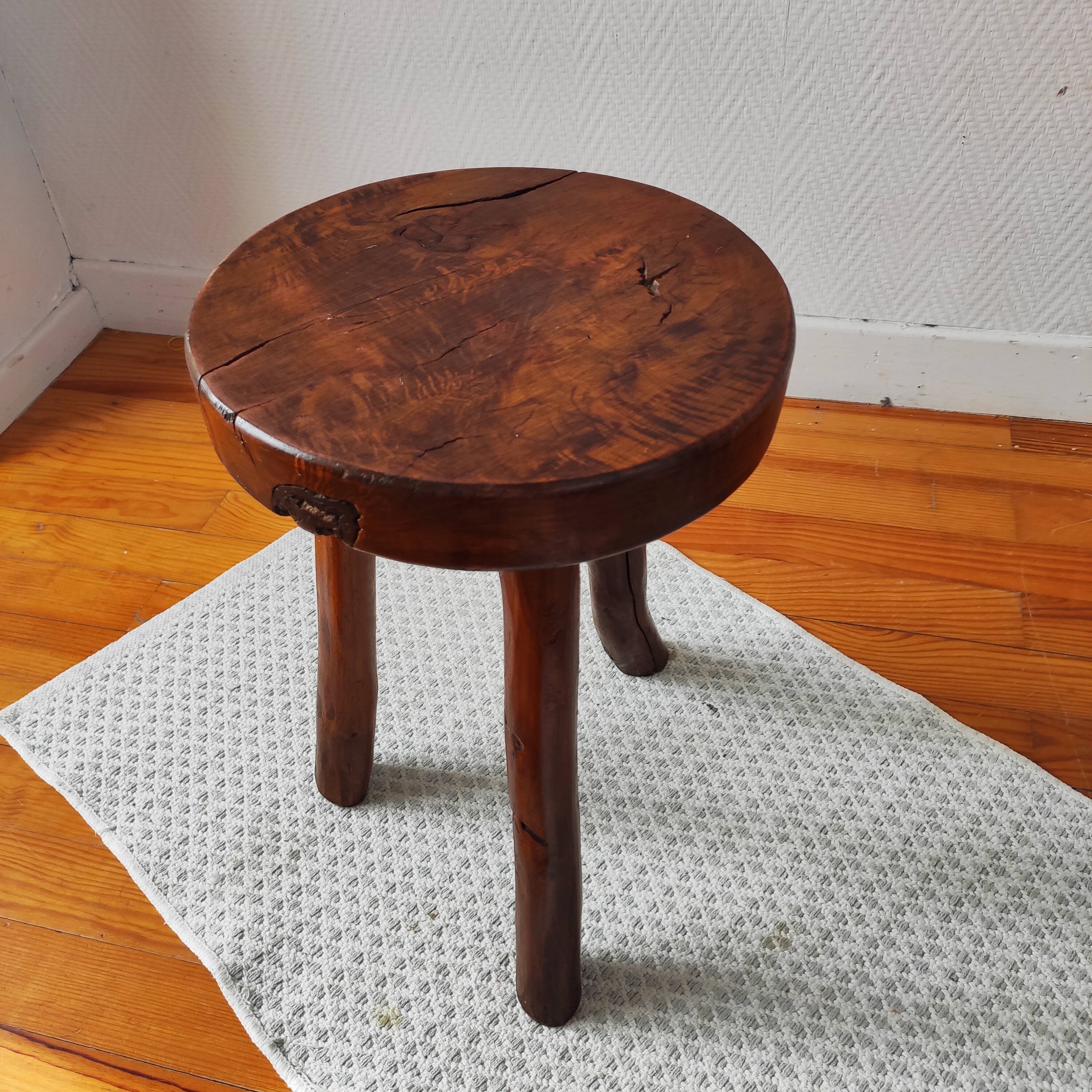 Antique Brutalist Tripod Stool
