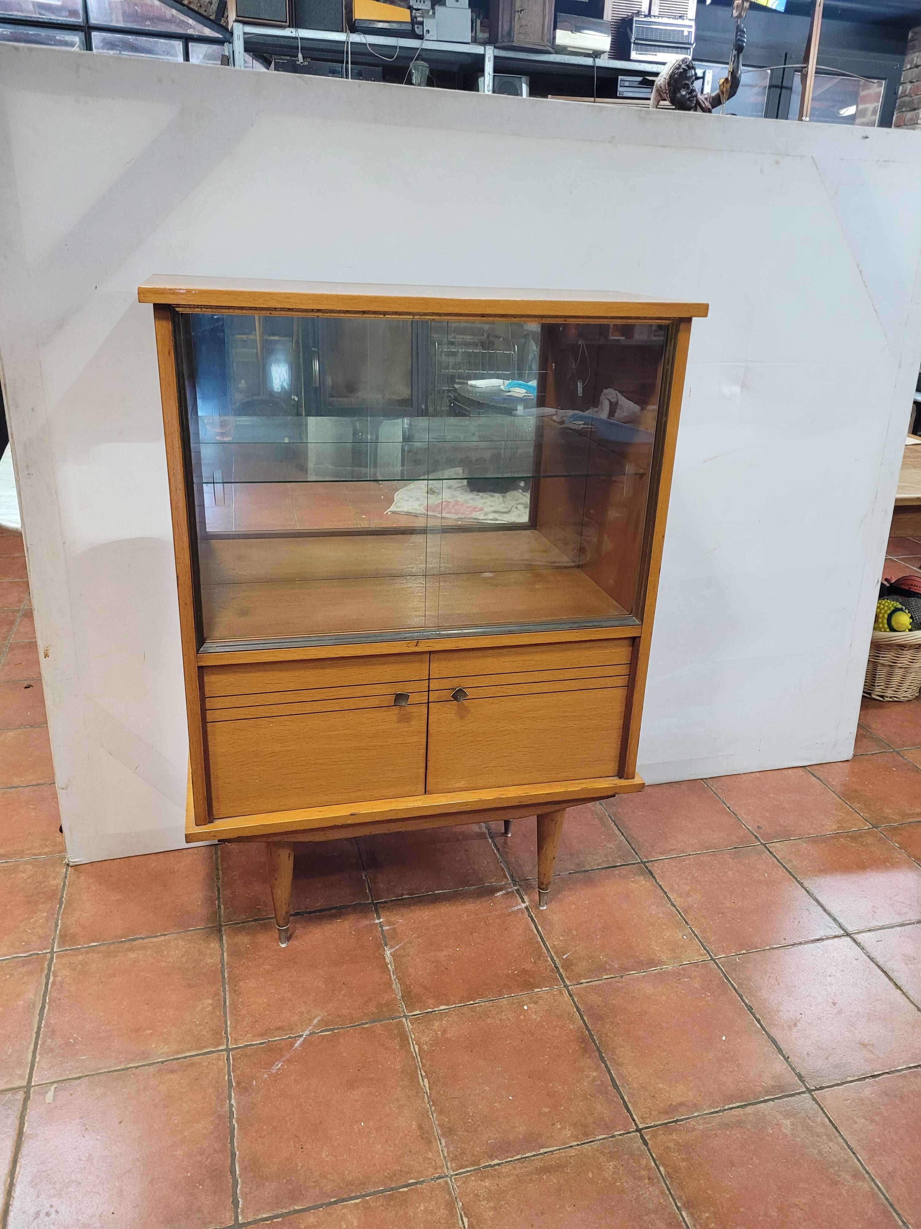 Vintage oak display cabinet from the 60s