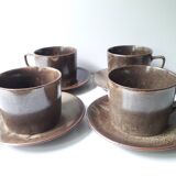 4 vintage stoneware cups + 4 saucers (A1)
