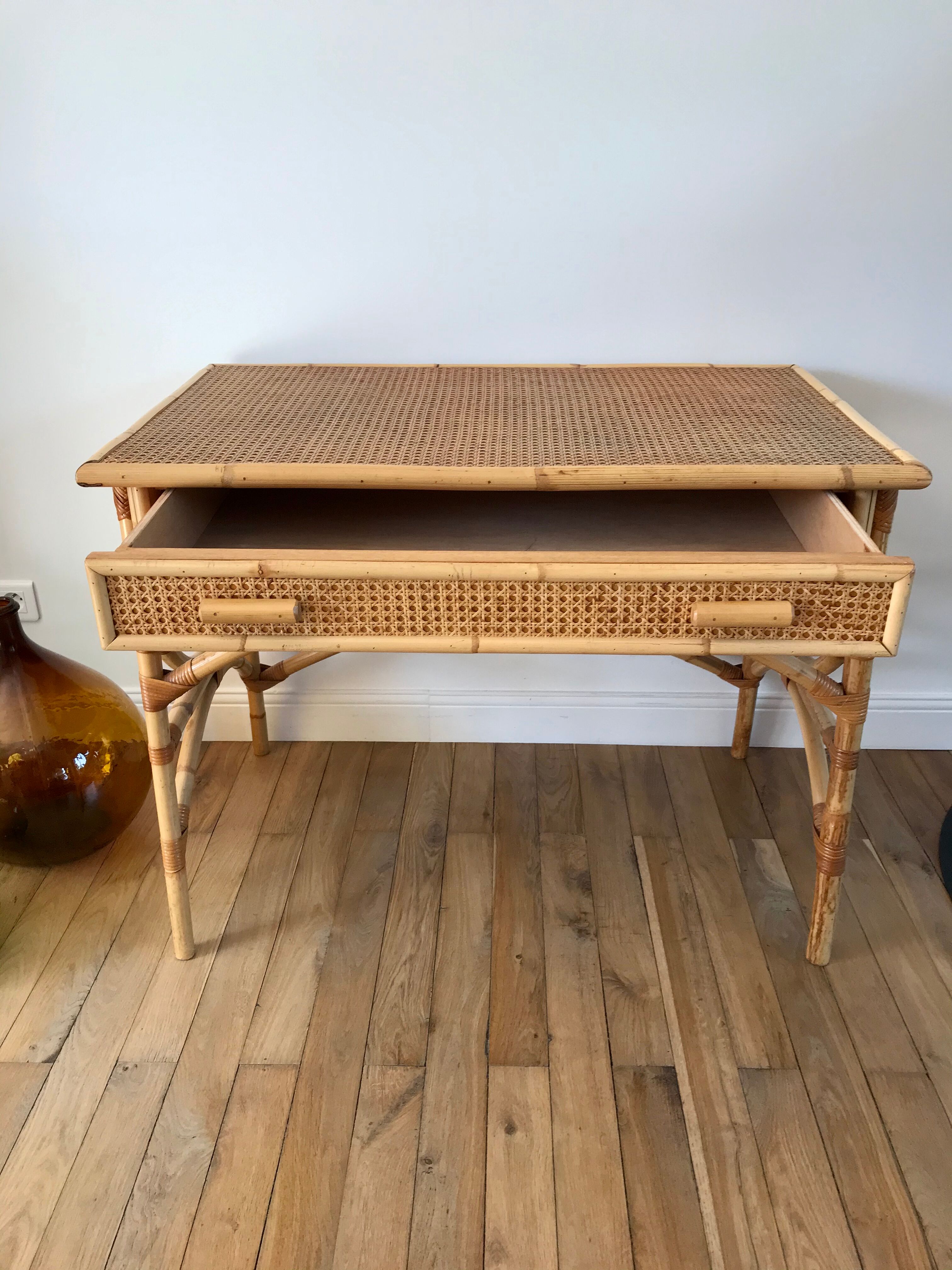 Rattan desk and canework 50s