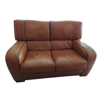 Caramel-colored leather sofa
