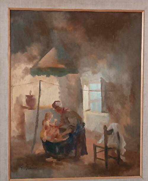 Interior painting oil on panel Guido Guidi 40s/50s