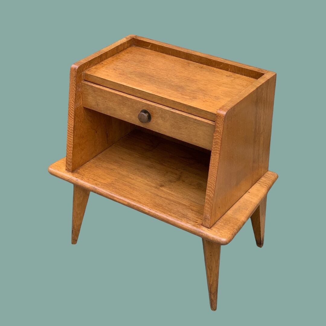 Pair of bedside feet compass solid oak vintage 1950