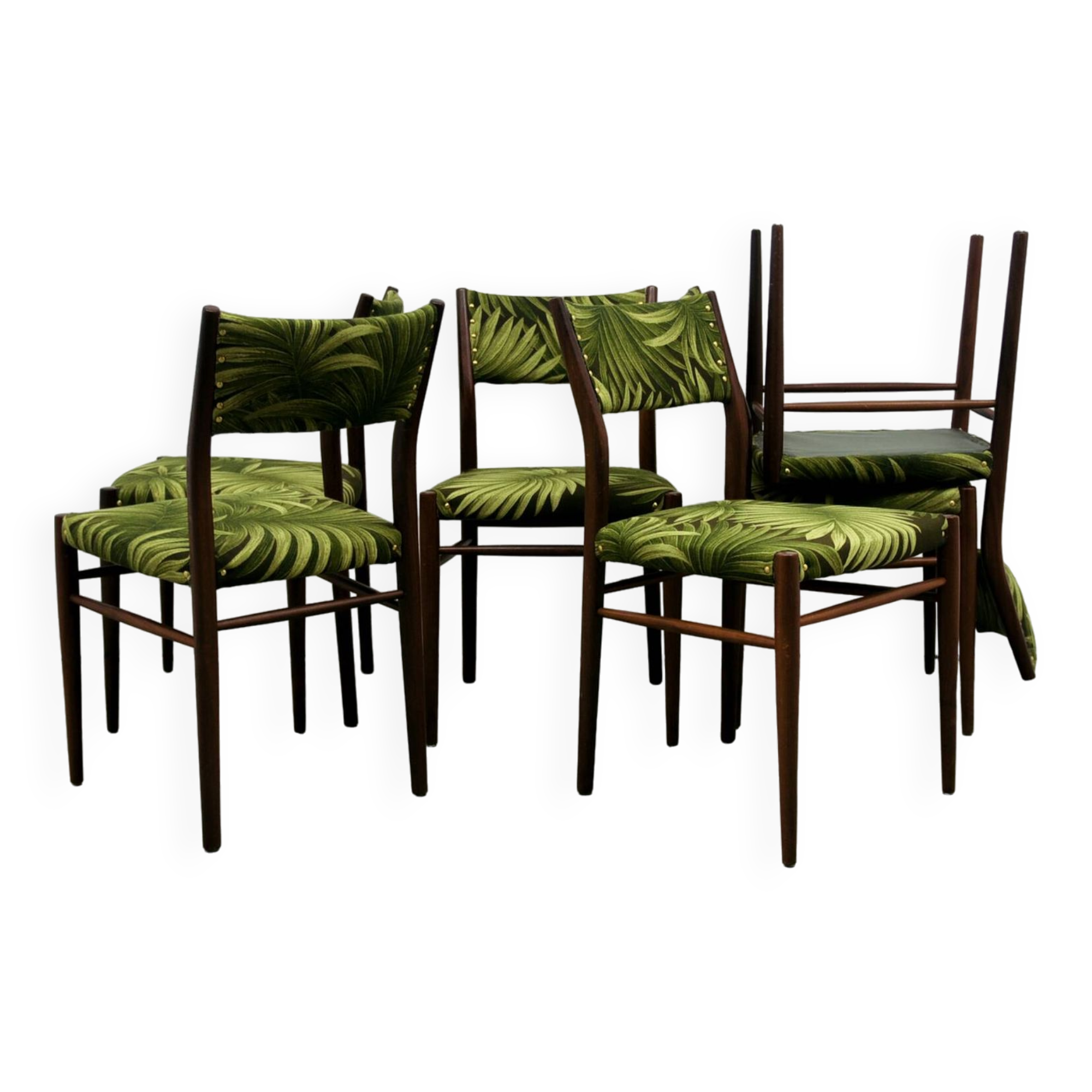 vintage set x6 teak chairs palm trees