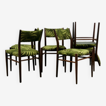 6 chaises en teck et tissu à décor de palmiers