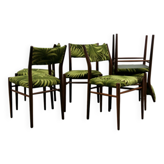 6 chaises en teck et tissu à décor de palmiers