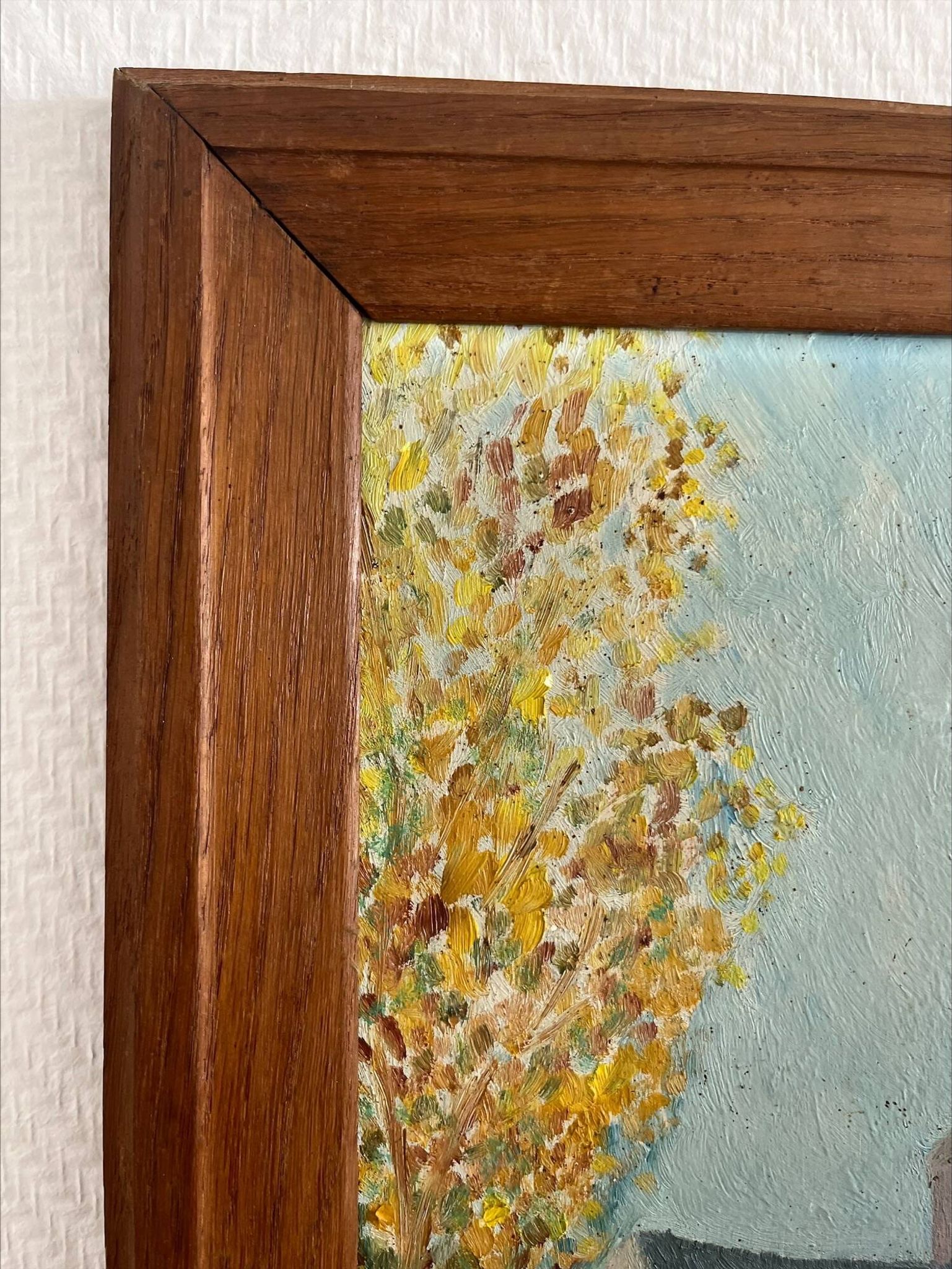 Painting on wood of a countryside village, Creuse