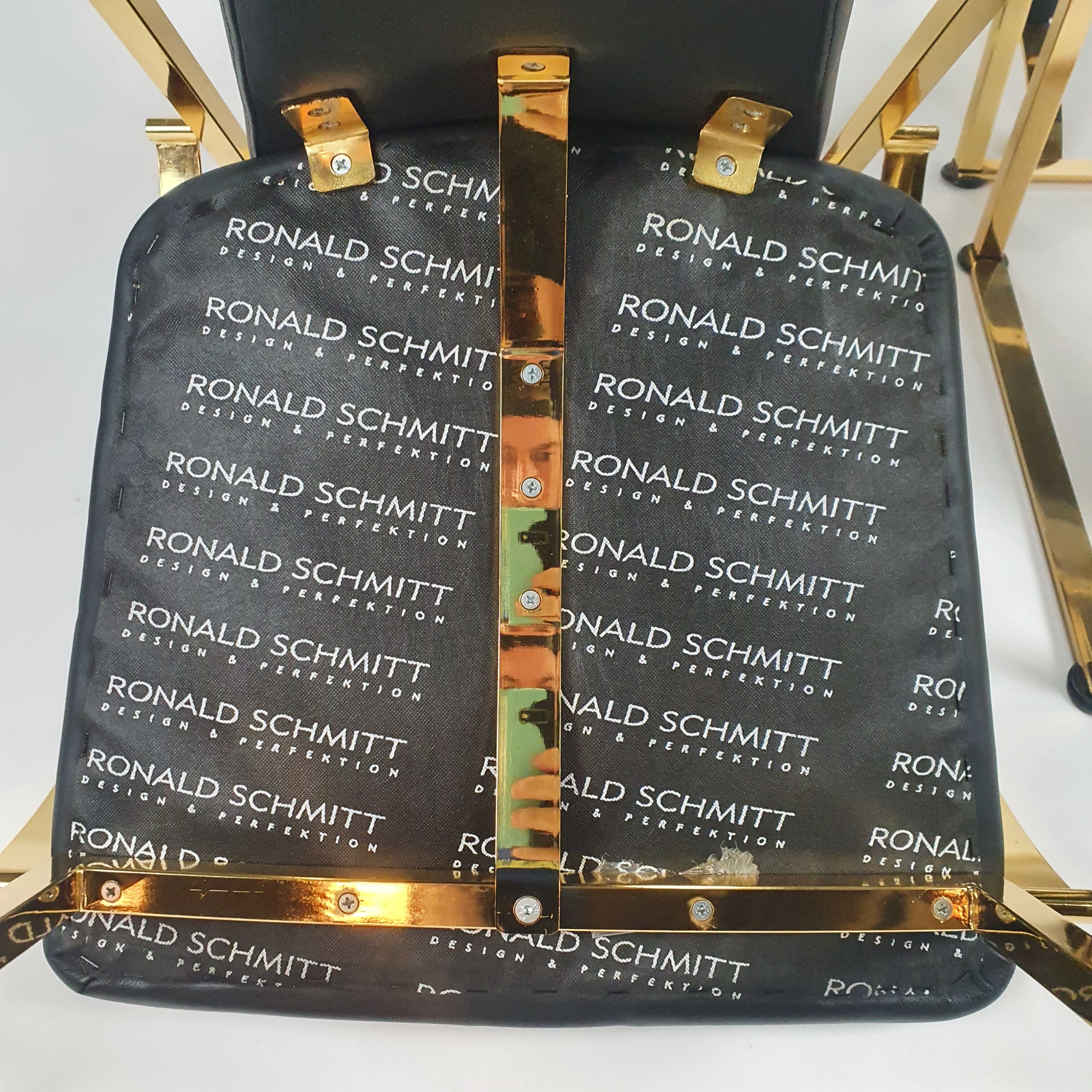 Regency exclusive brass & leather dining chairs by Ronald Schmitt, Set of 4