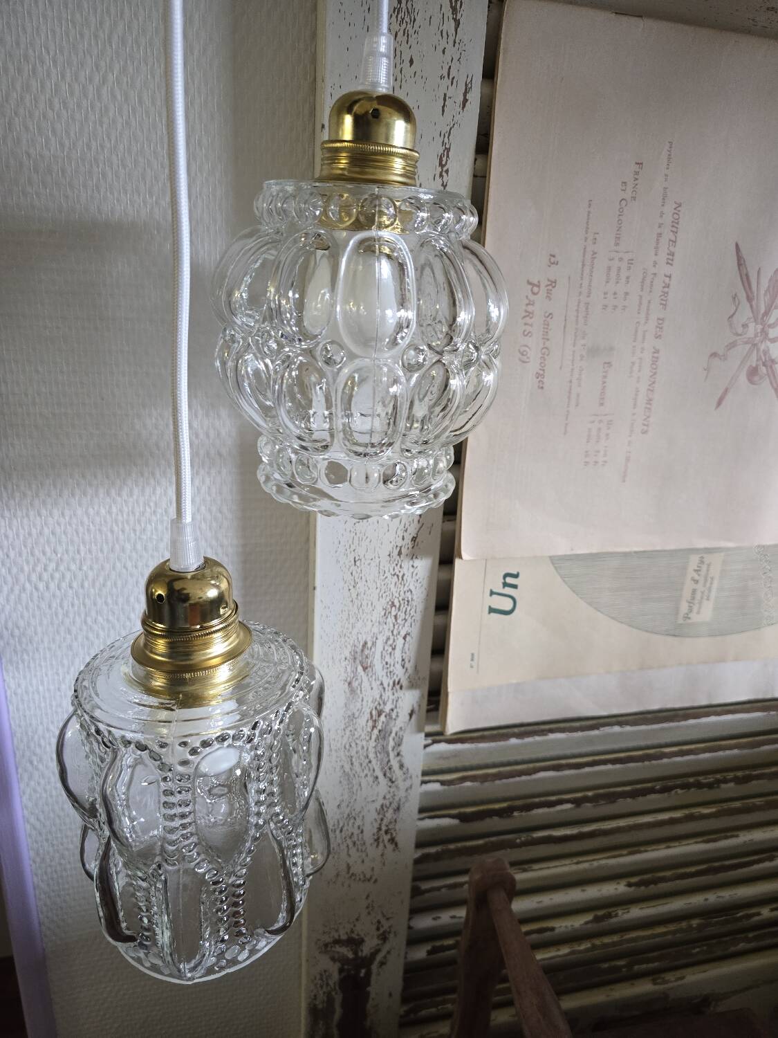 Suspension double globes antique blown glass moulded type Tynell