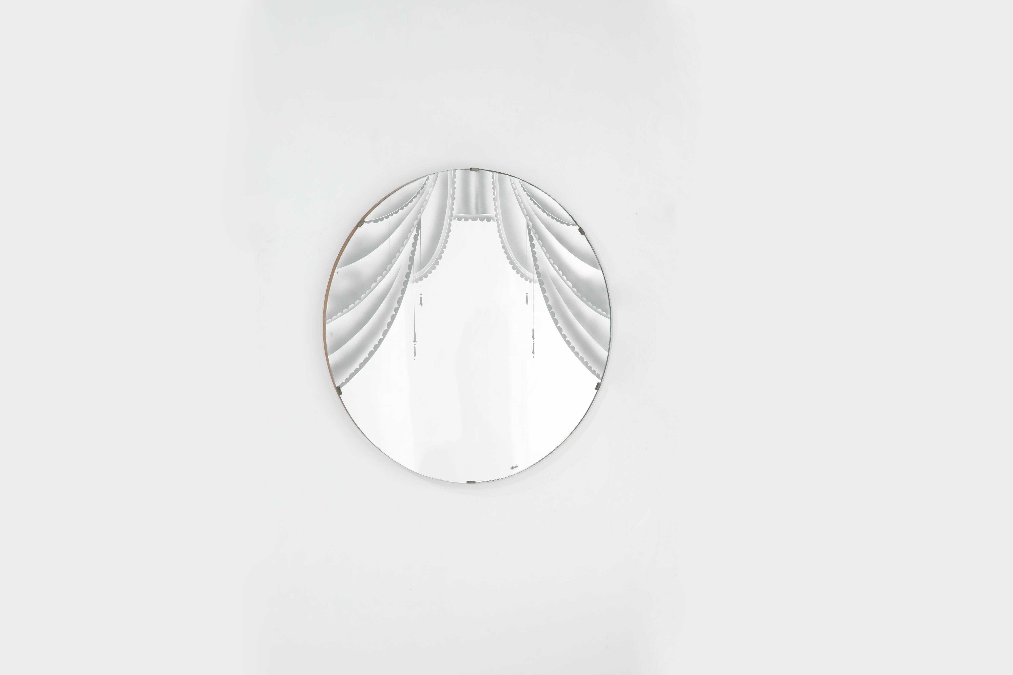Large Vintage Mirror with silkscreen printing, from the 1950s.