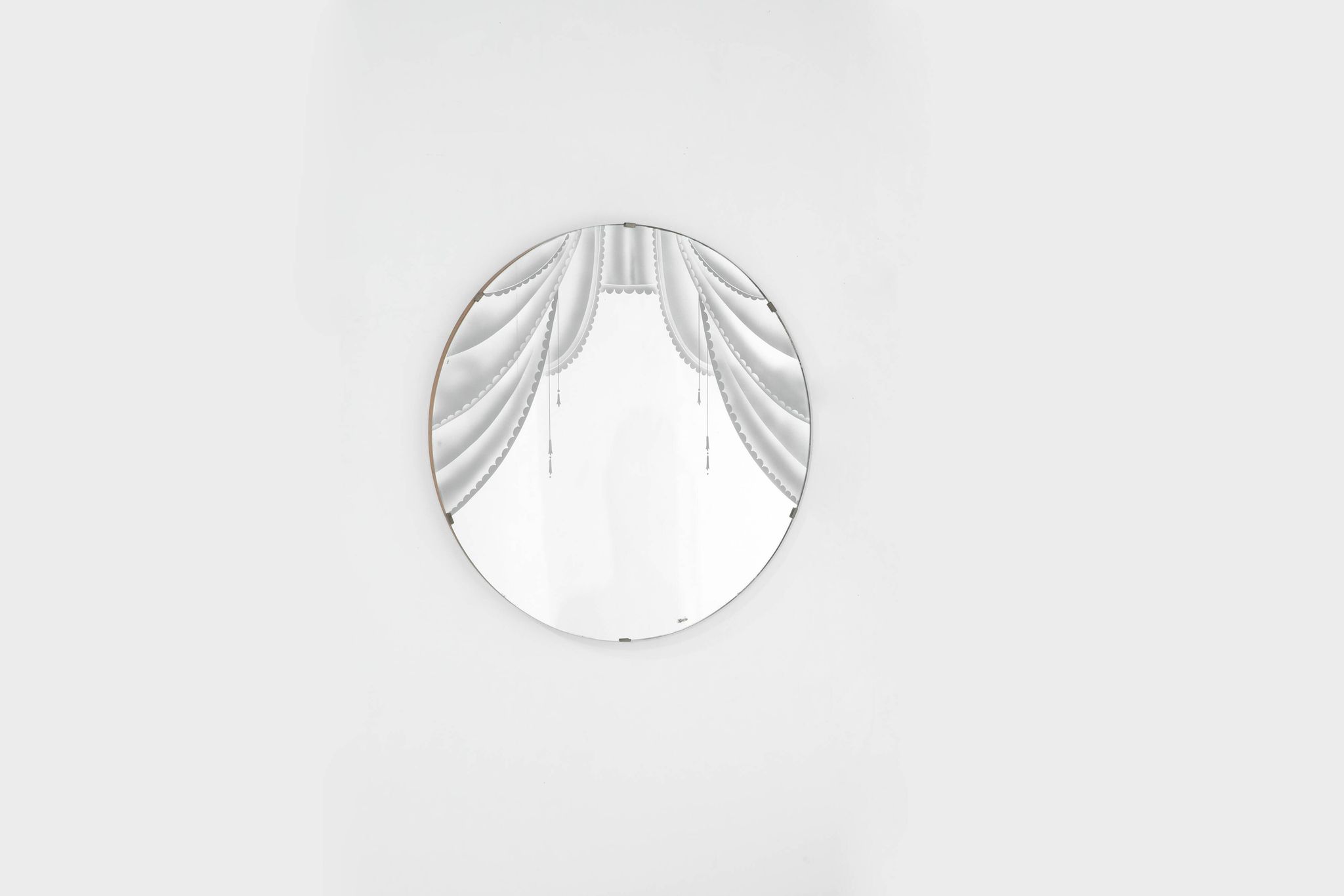 Large Vintage Mirror with silkscreen printing, from the 1950s.