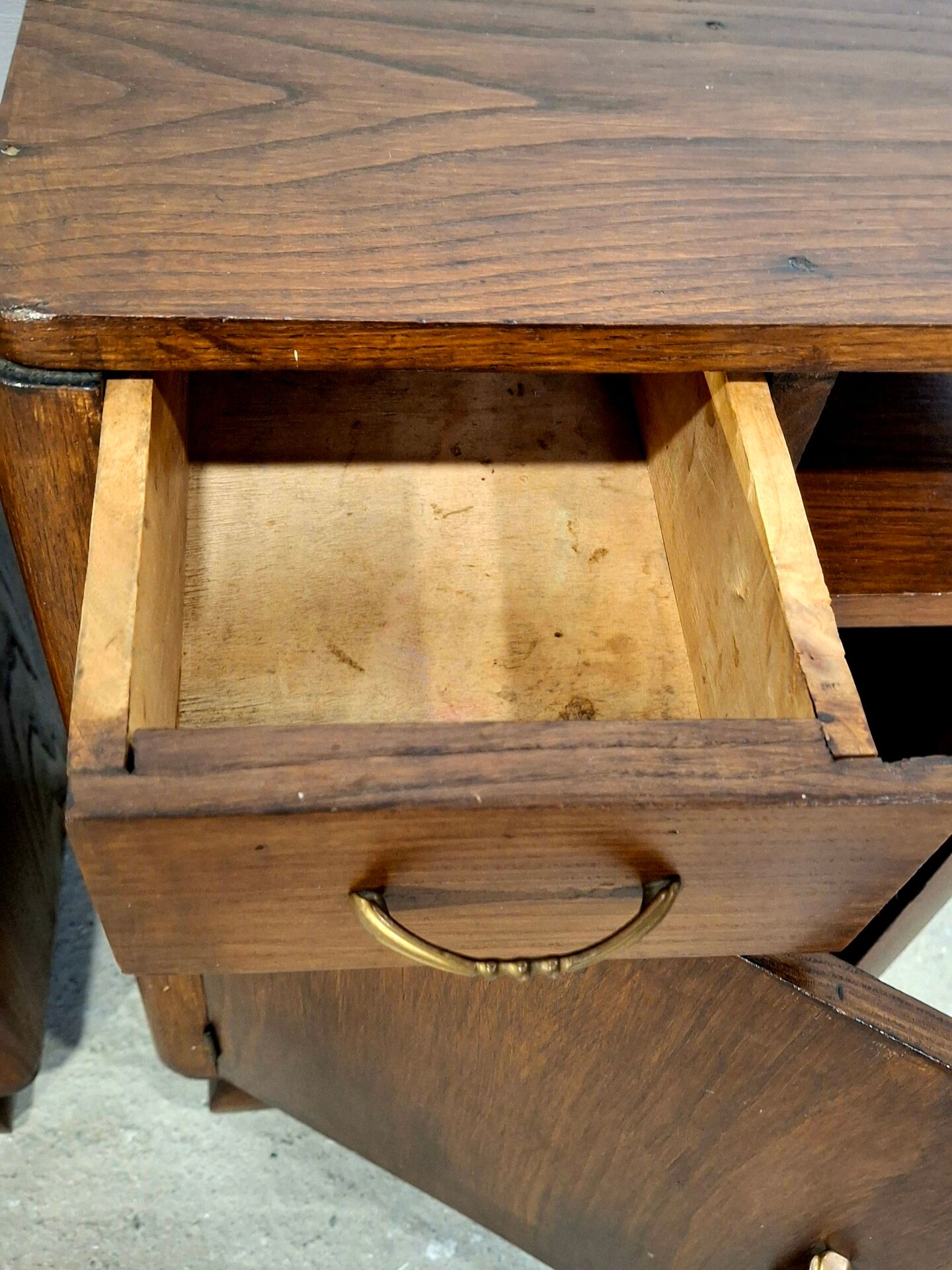 Vintage Art Deco Nightstands Pair Wooden Bedside Tables with Brass Har