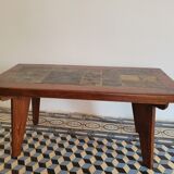 Brutalist coffee table wood and slate
