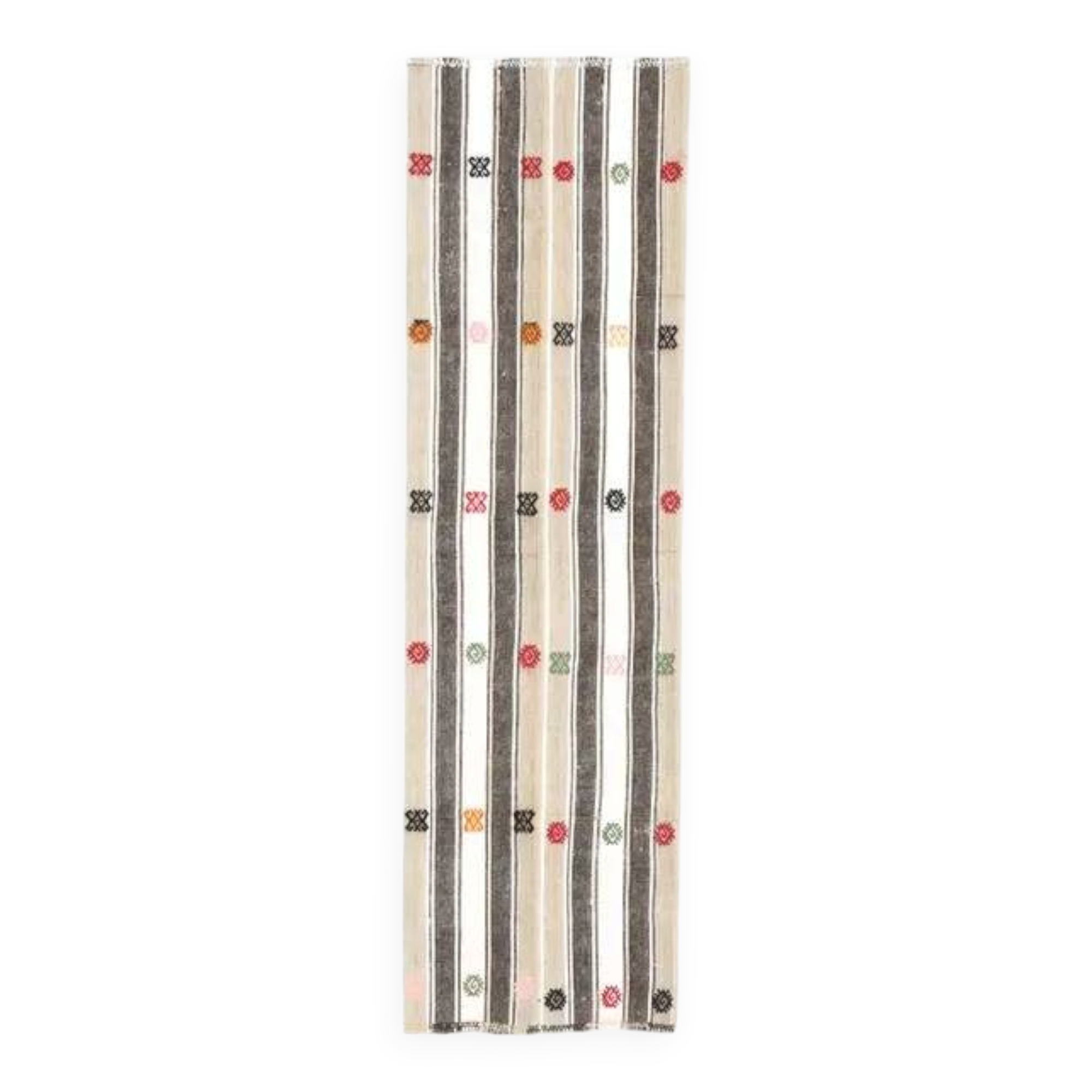 1970s Turkish Oushak Handmade Wool Cotton White Runner 70x241