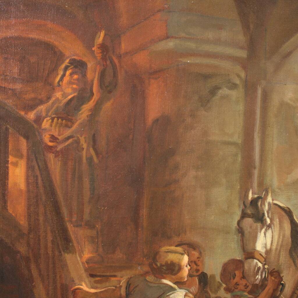 Italian painting signed Mattia Traverso, genre scene