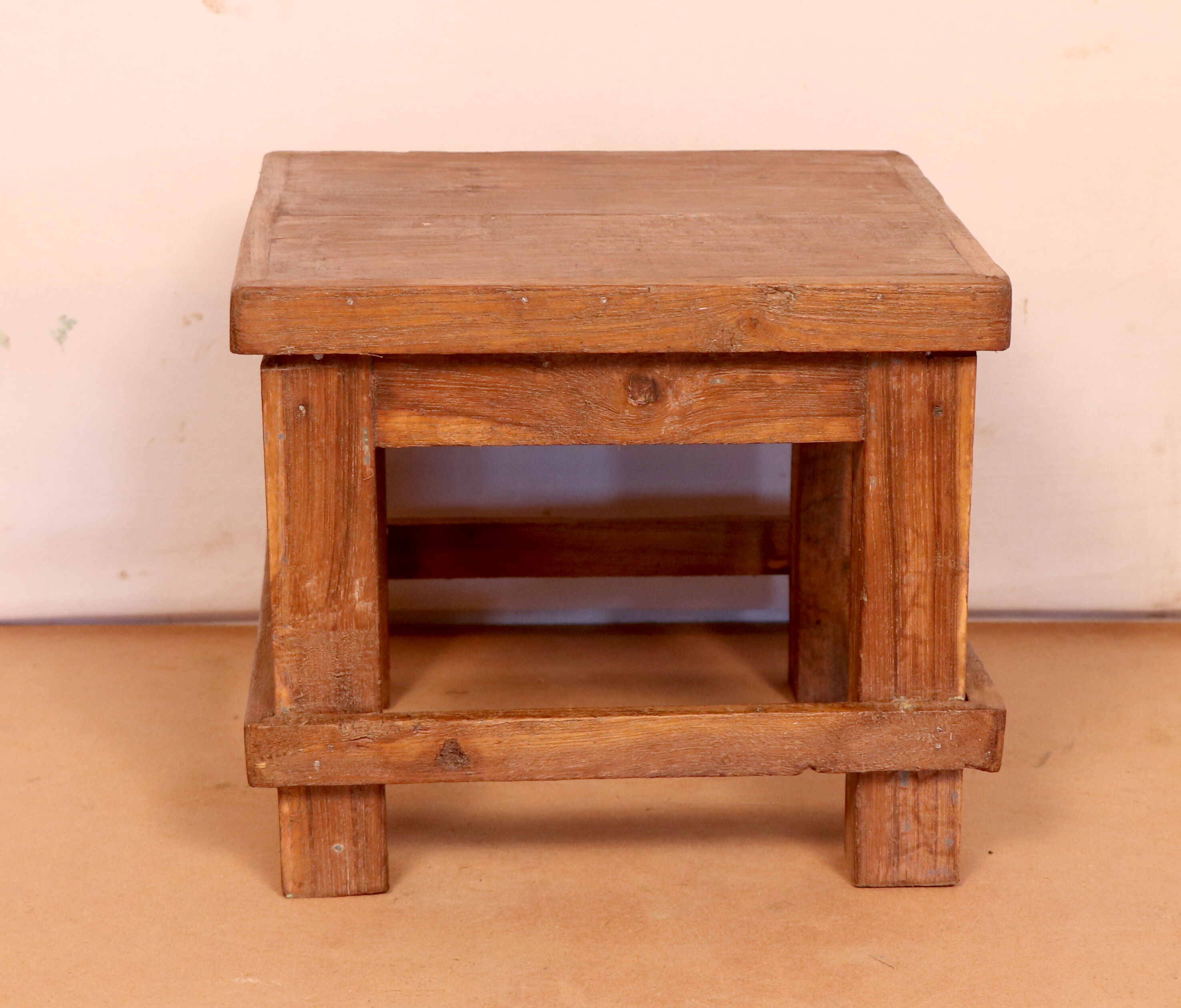 Old small Burmese teak workshop bedside table